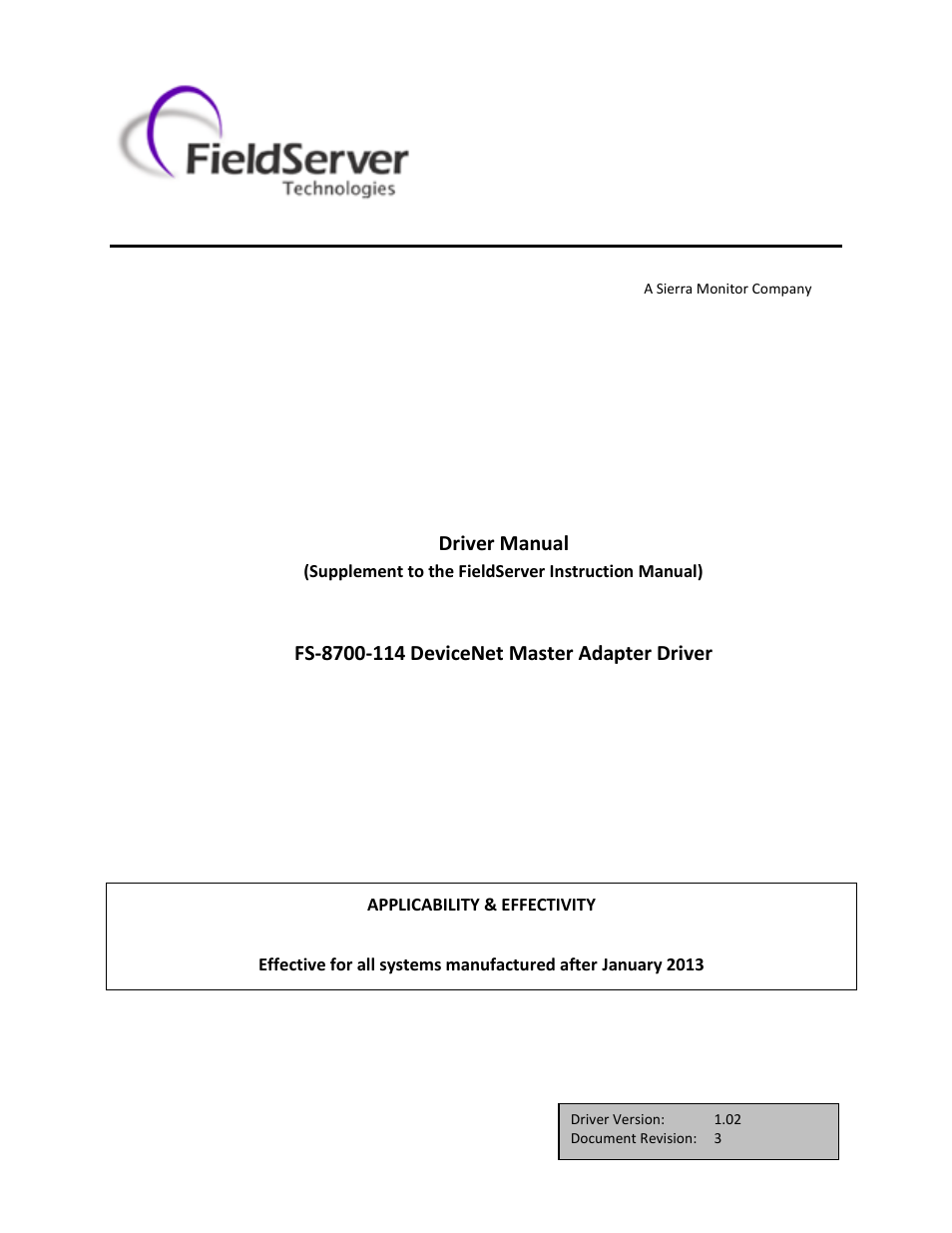 FieldServer FS-8700-114 X30 User Manual | 13 pages