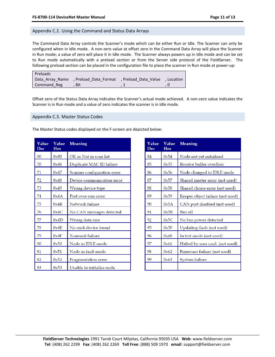 Appendix c.3. master status codes | FieldServer FS-8700-114 X30 User Manual | Page 11 / 13