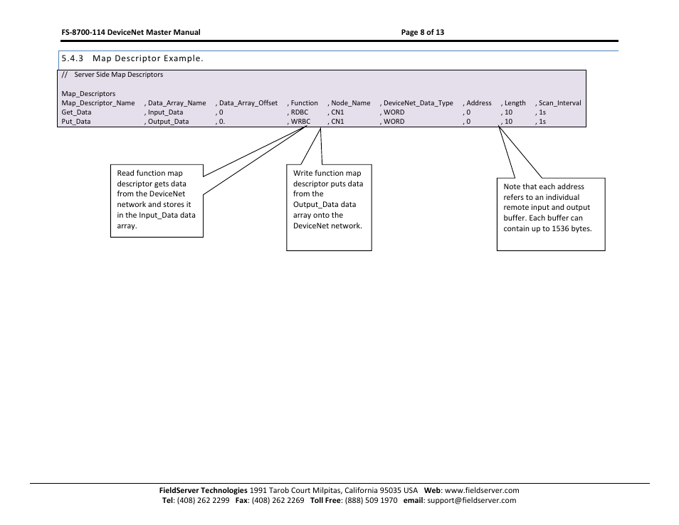 Map descriptor example | FieldServer FS-8700-114 X30 User Manual | Page 8 / 13