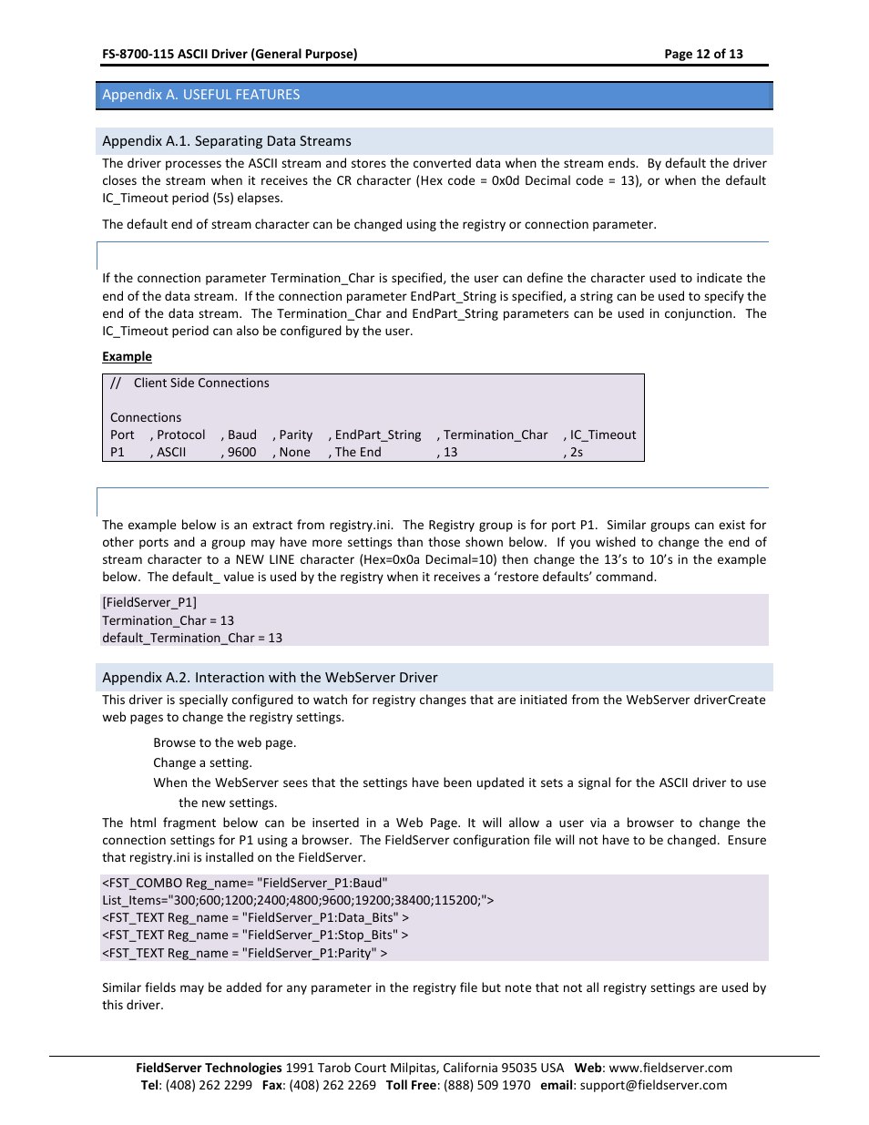 Appendix a. useful features, Appendix a.1. separating data streams, O appendix a.1.1 | Appendix a.1.1 | FieldServer FS-8700-115 User Manual | Page 12 / 13