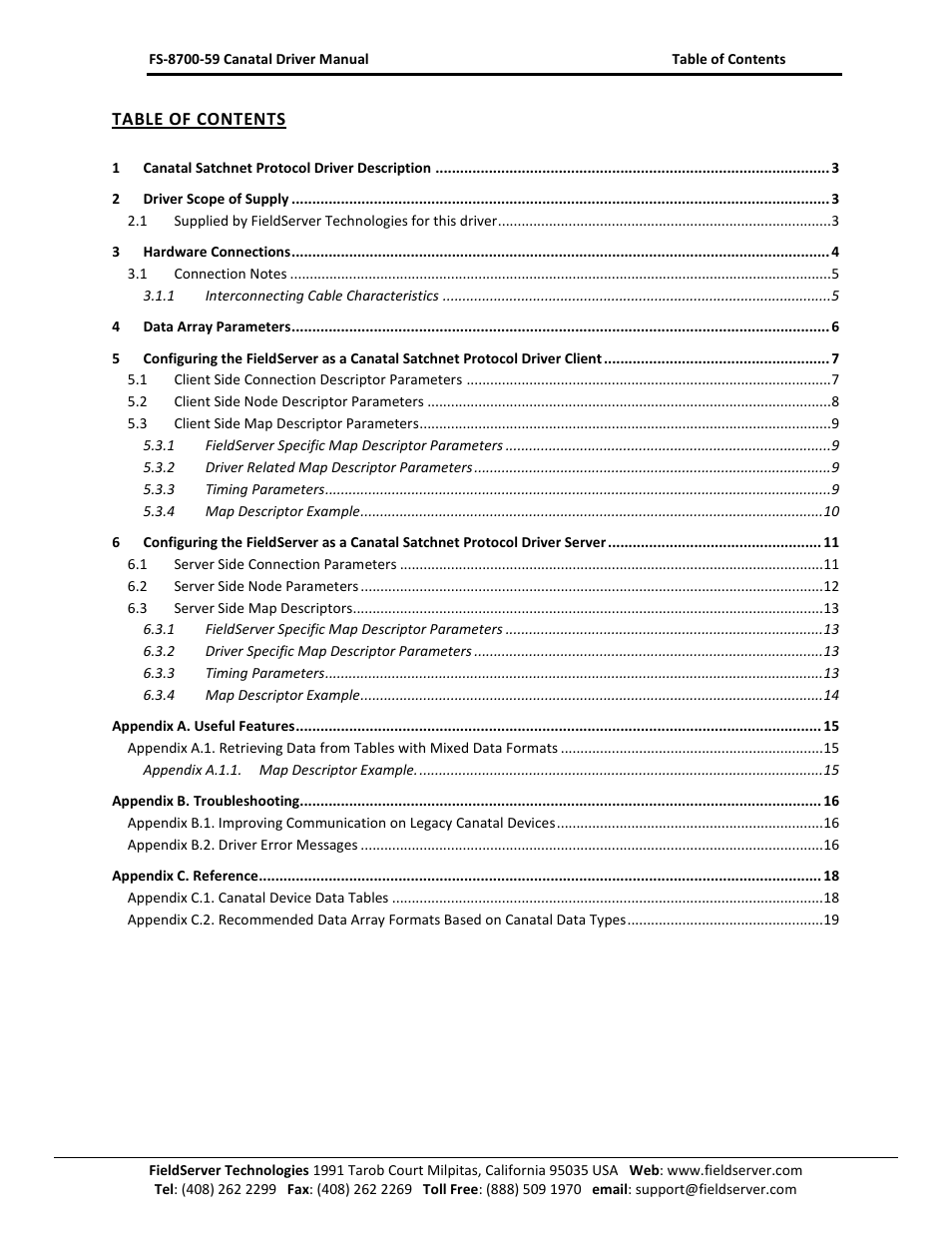 FieldServer Canatal Satchnet Driver FS-8700-59 User Manual | Page 2 / 19