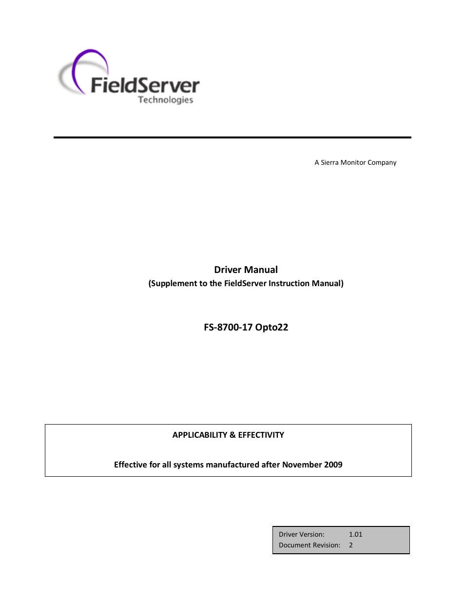 FieldServer Optomux FS-8700-17 User Manual | 24 pages