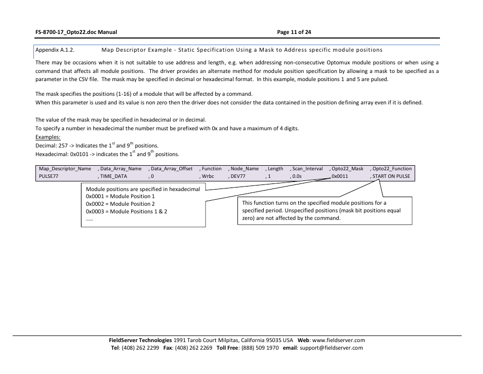 Appendix a.1.2, Positions | FieldServer Optomux FS-8700-17 User Manual | Page 13 / 24