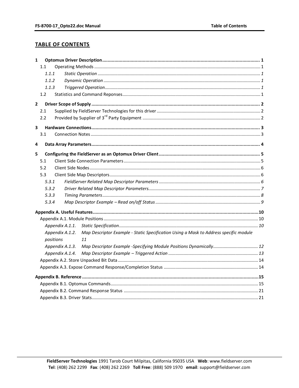 FieldServer Optomux FS-8700-17 User Manual | Page 2 / 24