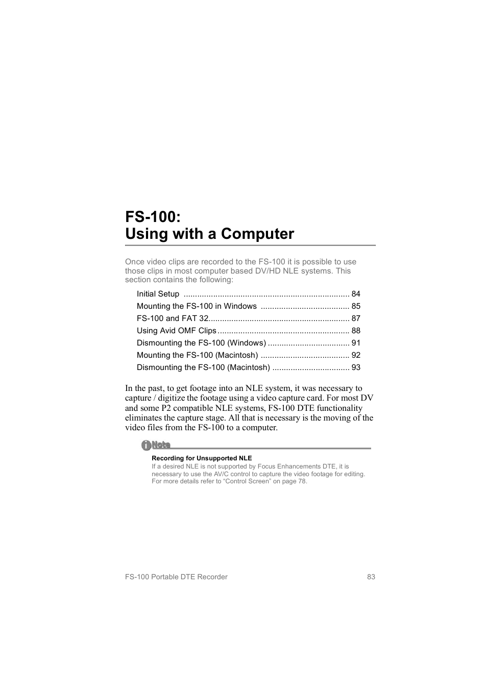 Fs­100: using with a computer | FOCUS Enhancements MANL102306 User Manual | Page 101 / 120