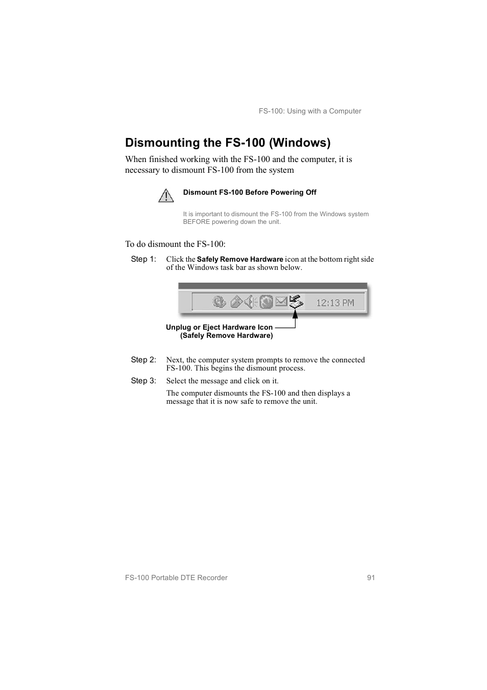 Dismounting the fs­100 (windows) | FOCUS Enhancements MANL102306 User Manual | Page 109 / 120