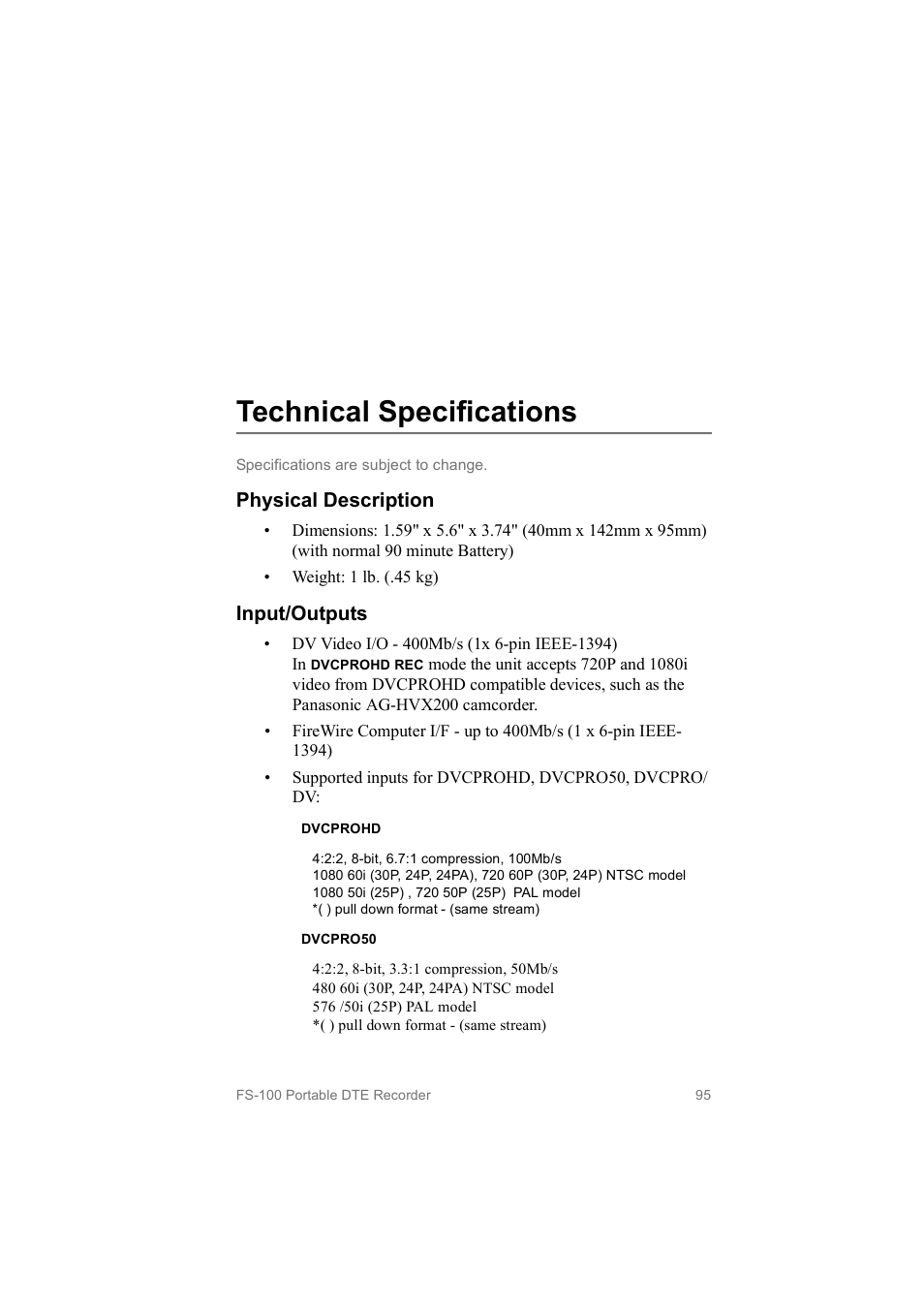 Technical specifications | FOCUS Enhancements MANL102306 User Manual | Page 113 / 120
