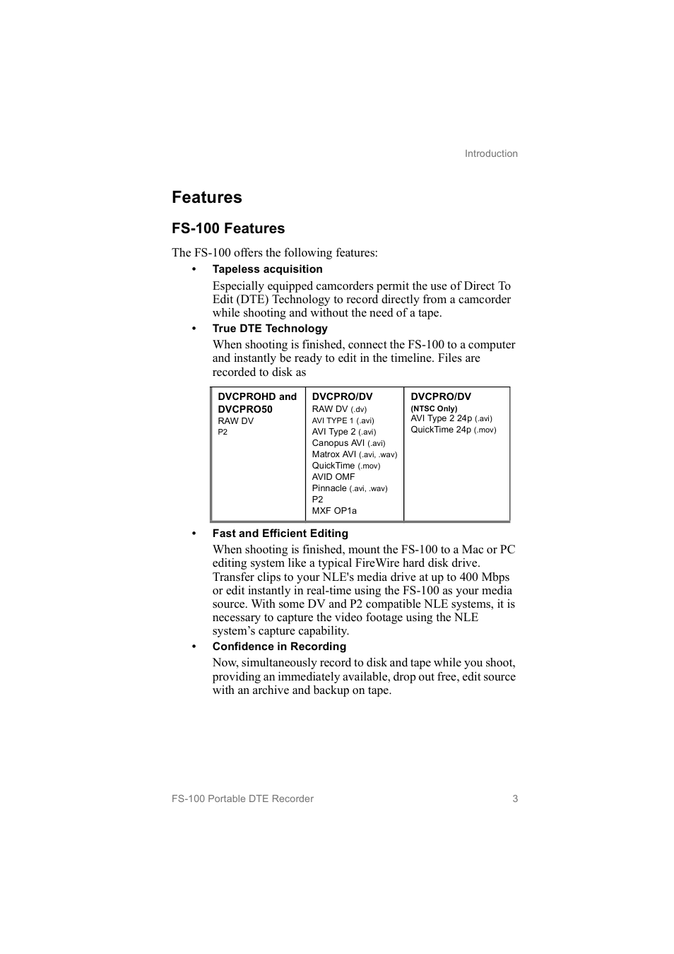 Features, Fs­100 features | FOCUS Enhancements MANL102306 User Manual | Page 21 / 120