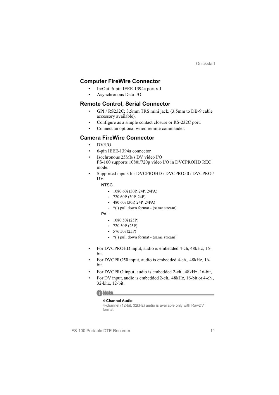 Computer firewire connector, Remote control, serial connector, Camera firewire connector | FOCUS Enhancements MANL102306 User Manual | Page 29 / 120