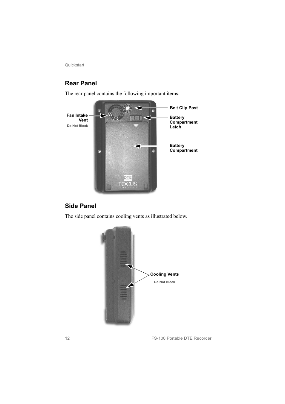 Rear panel, Side panel | FOCUS Enhancements MANL102306 User Manual | Page 30 / 120