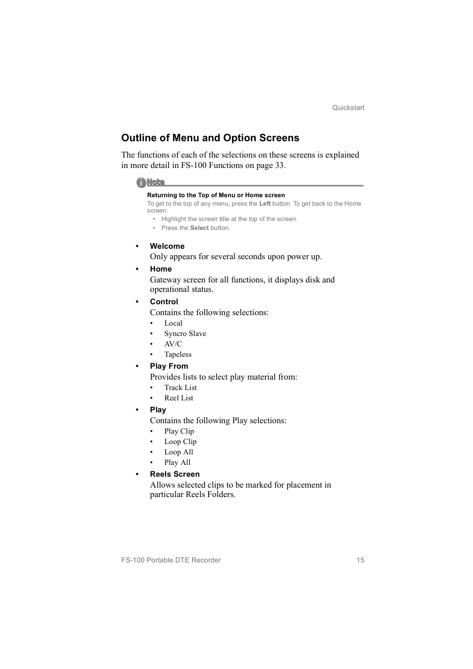 Outline of menu and option screens | FOCUS Enhancements MANL102306 User Manual | Page 33 / 120