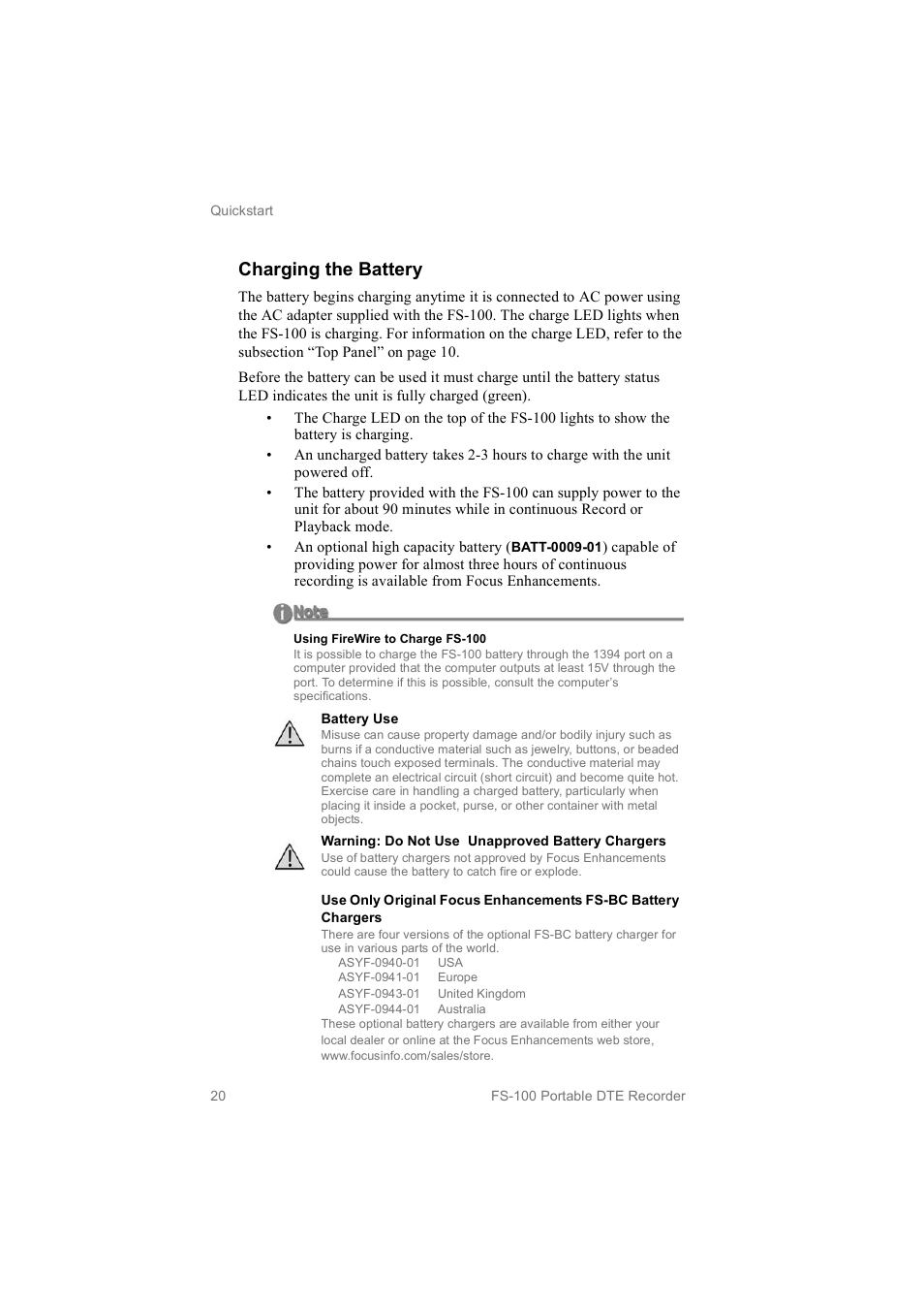 Charging the battery | FOCUS Enhancements MANL102306 User Manual | Page 38 / 120