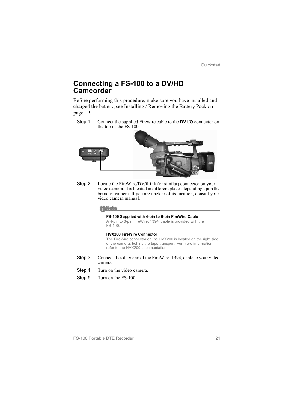 Connecting a fs­100 to a dv/hd camcorder | FOCUS Enhancements MANL102306 User Manual | Page 39 / 120