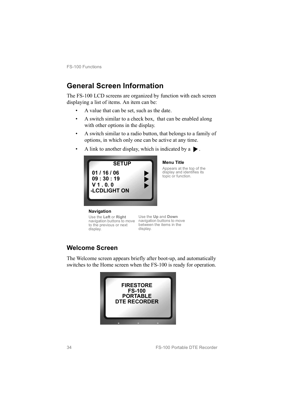 General screen information, Welcome screen | FOCUS Enhancements MANL102306 User Manual | Page 52 / 120