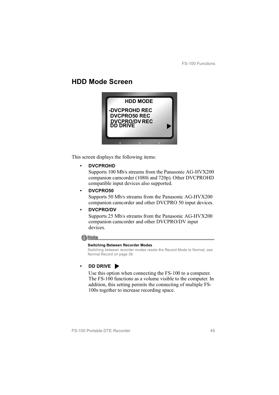 Hdd mode screen | FOCUS Enhancements MANL102306 User Manual | Page 63 / 120