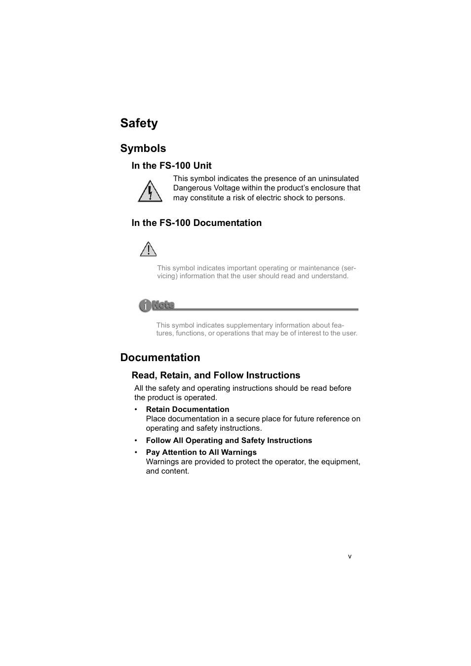 Safety, Symbols, Documentation | FOCUS Enhancements MANL102306 User Manual | Page 7 / 120