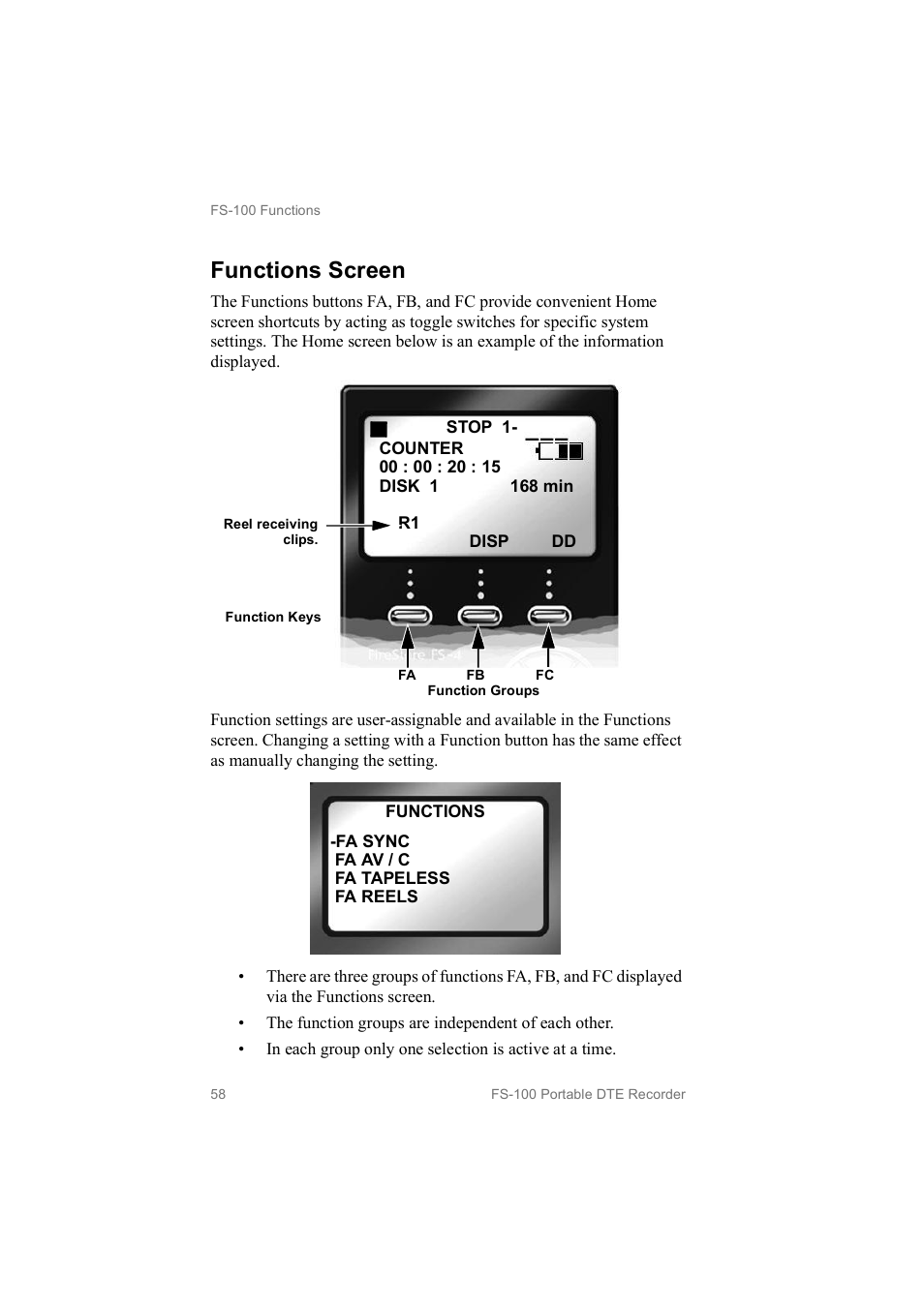 Functions screen | FOCUS Enhancements MANL102306 User Manual | Page 76 / 120