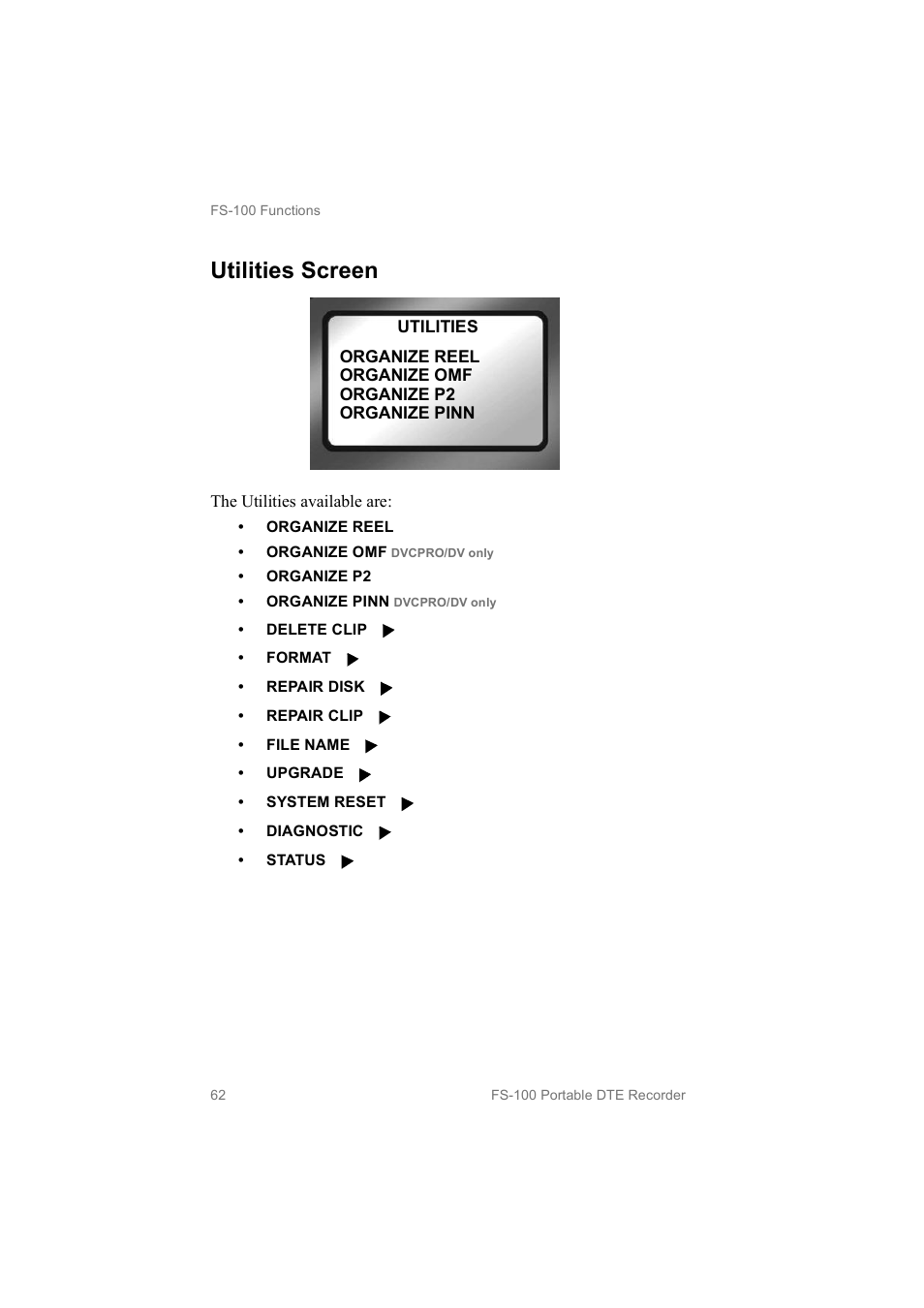 Utilities screen | FOCUS Enhancements MANL102306 User Manual | Page 80 / 120