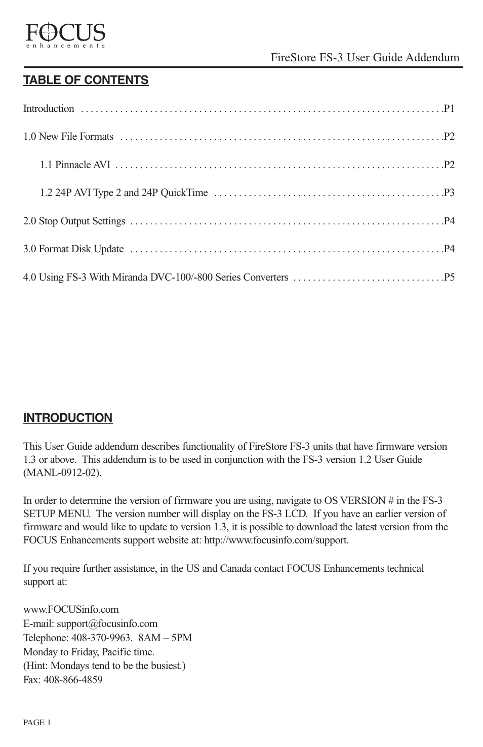 FOCUS Enhancements FireStore FS-3 User Manual | Page 2 / 8
