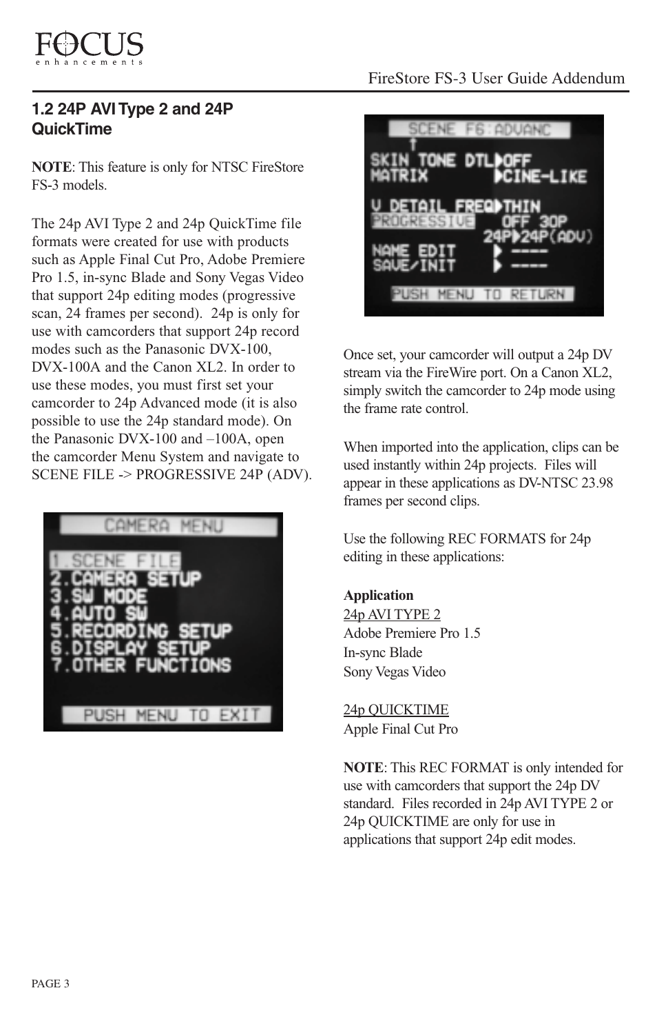 Firestore fs-3 user guide addendum | FOCUS Enhancements FireStore FS-3 User Manual | Page 4 / 8