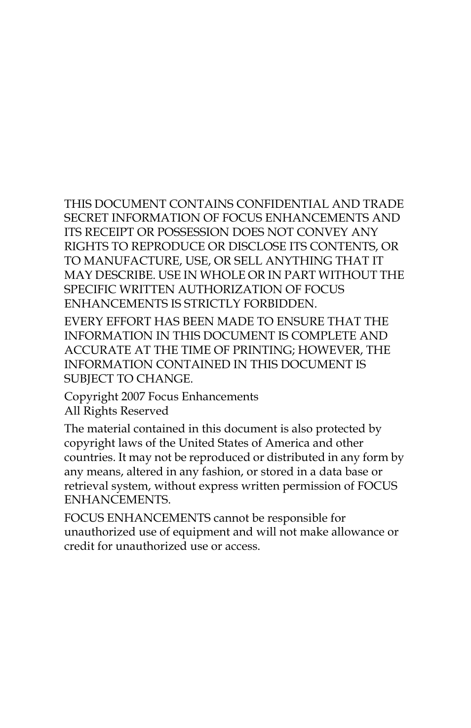 Legal notices | FOCUS Enhancements FS-C User Manual | Page 3 / 122