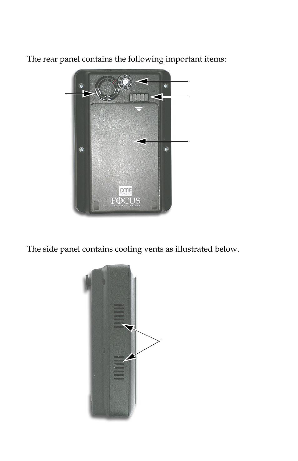 Rear panel, Side panel | FOCUS Enhancements FS-C User Manual | Page 30 / 122