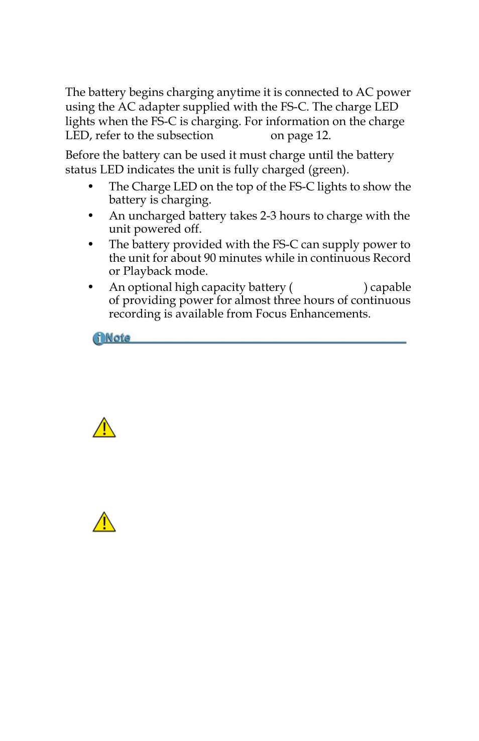 Charging the battery | FOCUS Enhancements FS-C User Manual | Page 38 / 122