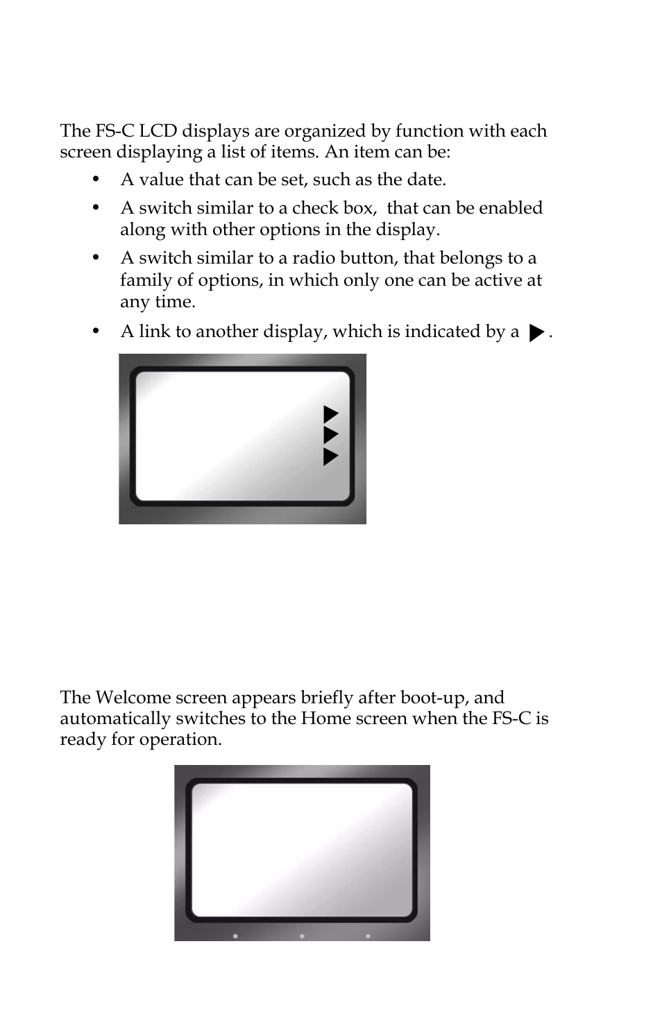 General screen information, Welcome screen | FOCUS Enhancements FS-C User Manual | Page 66 / 122