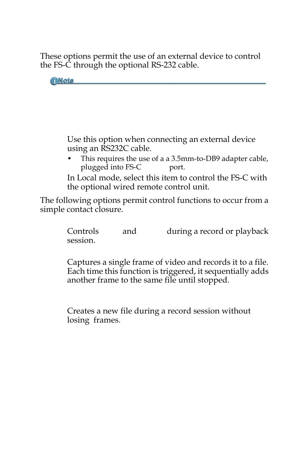 Ext ctl off, pause, frame, file | FOCUS Enhancements FS-C User Manual | Page 85 / 122