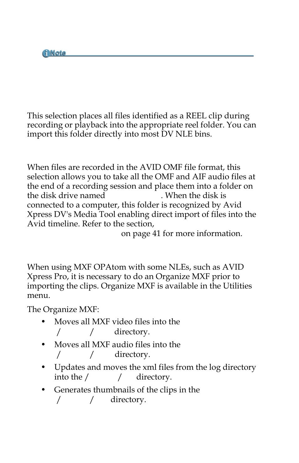 Organize reel, Organize omf, Organize mxf fs-c 2.0 upgrade only | Organize mxf | FOCUS Enhancements FS-C User Manual | Page 98 / 122