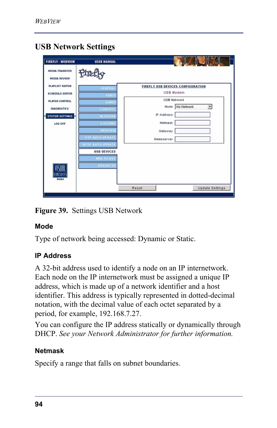 Usb network settings | FOCUS Enhancements 3.2 User Manual | Page 108 / 206