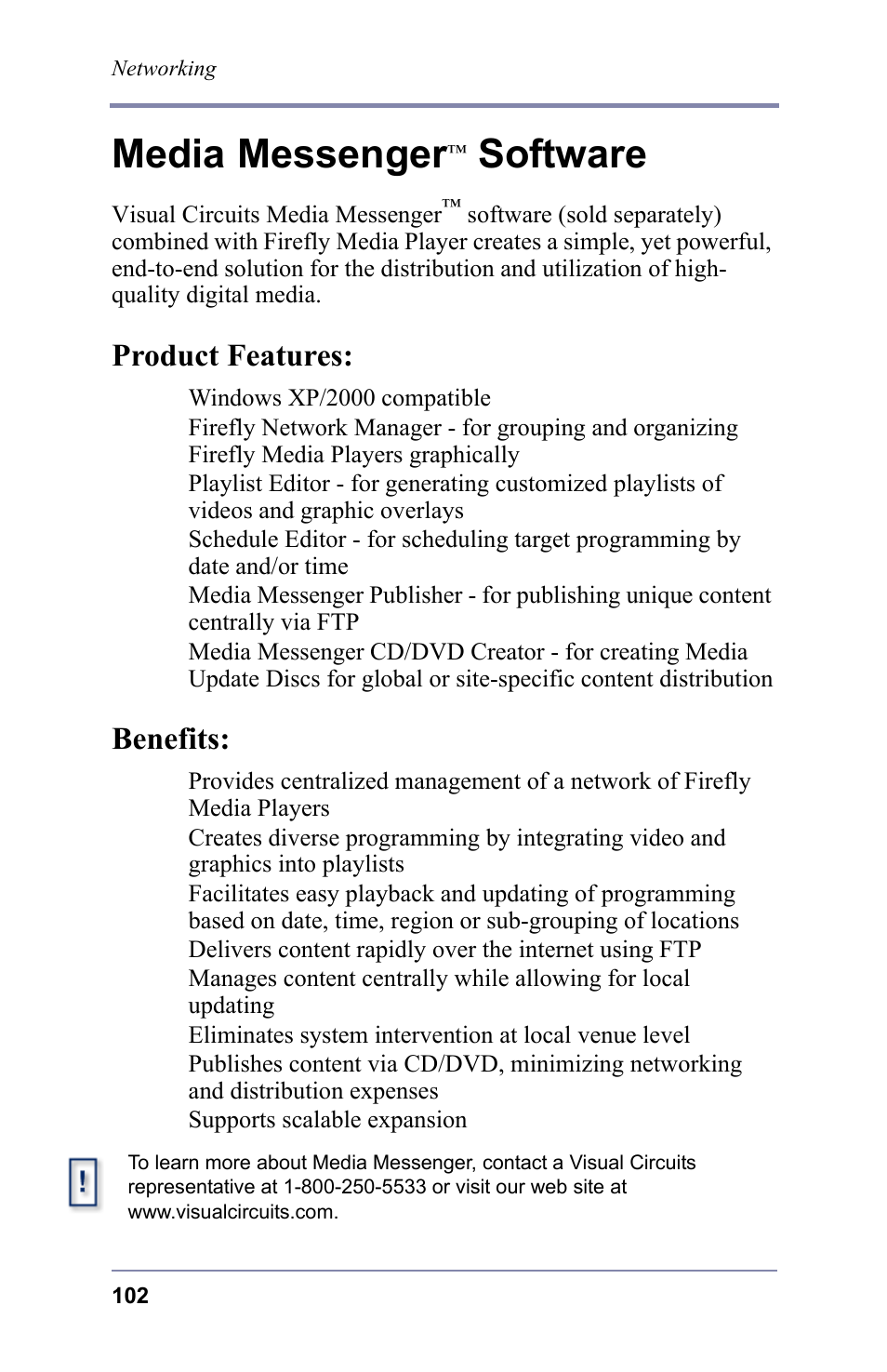 Media messenger™ software, Product features, Benefits | Product features: benefits, Media messenger, Software | FOCUS Enhancements 3.2 User Manual | Page 116 / 206