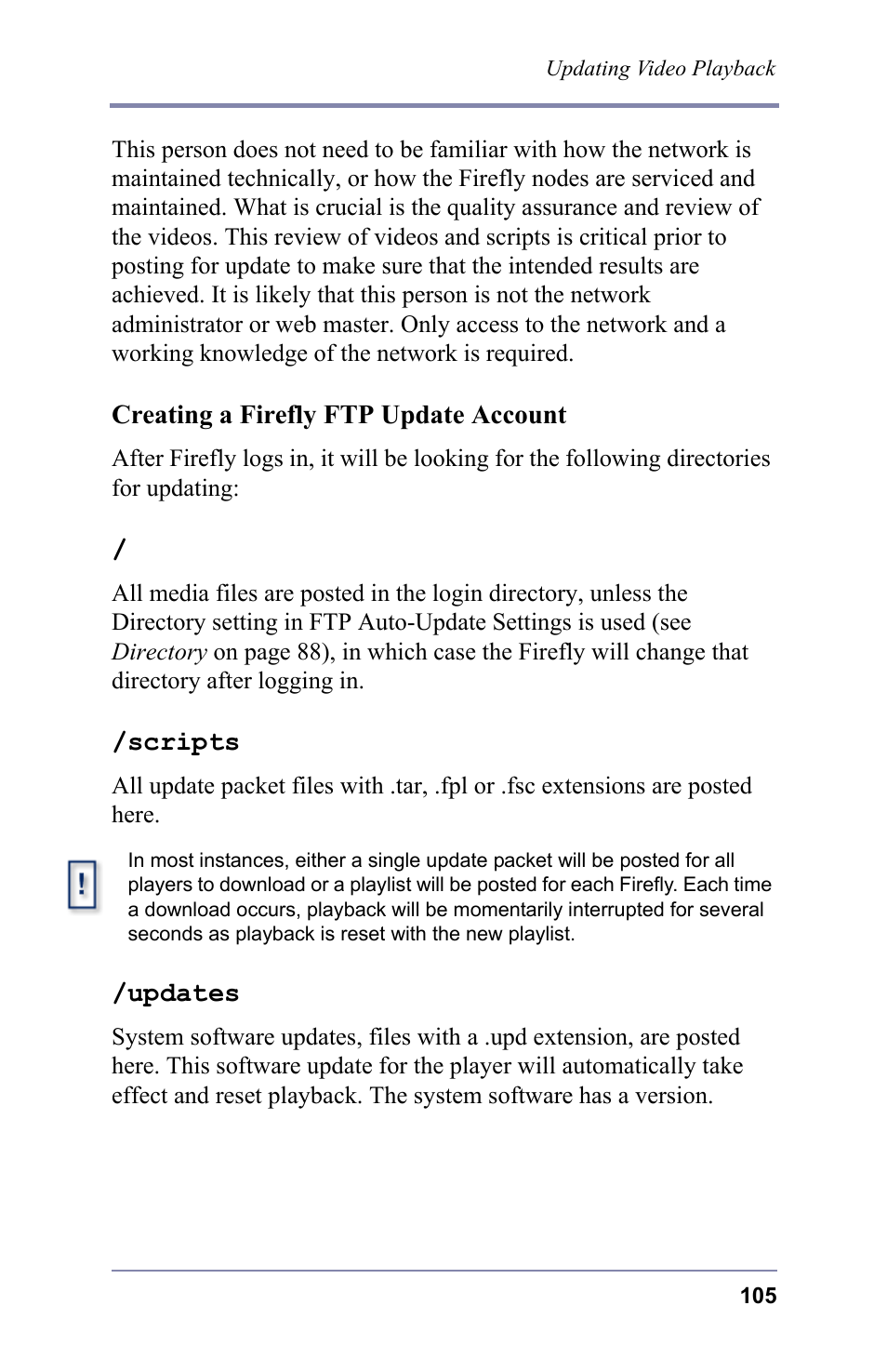 Creating a firefly ftp update account, Scripts, Updates | FOCUS Enhancements 3.2 User Manual | Page 119 / 206