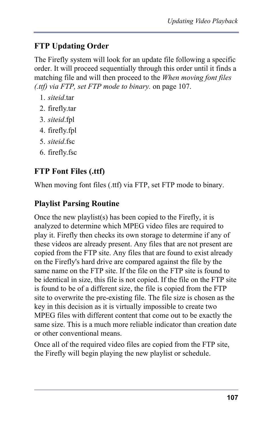 Ftp updating order, Ftp font files (.ttf), Playlist parsing routine | FOCUS Enhancements 3.2 User Manual | Page 121 / 206