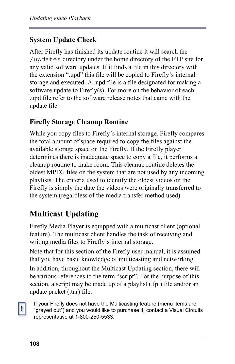 System update check, Firefly storage cleanup routine, Multicast updating | Ulticast, Pdating | FOCUS Enhancements 3.2 User Manual | Page 122 / 206
