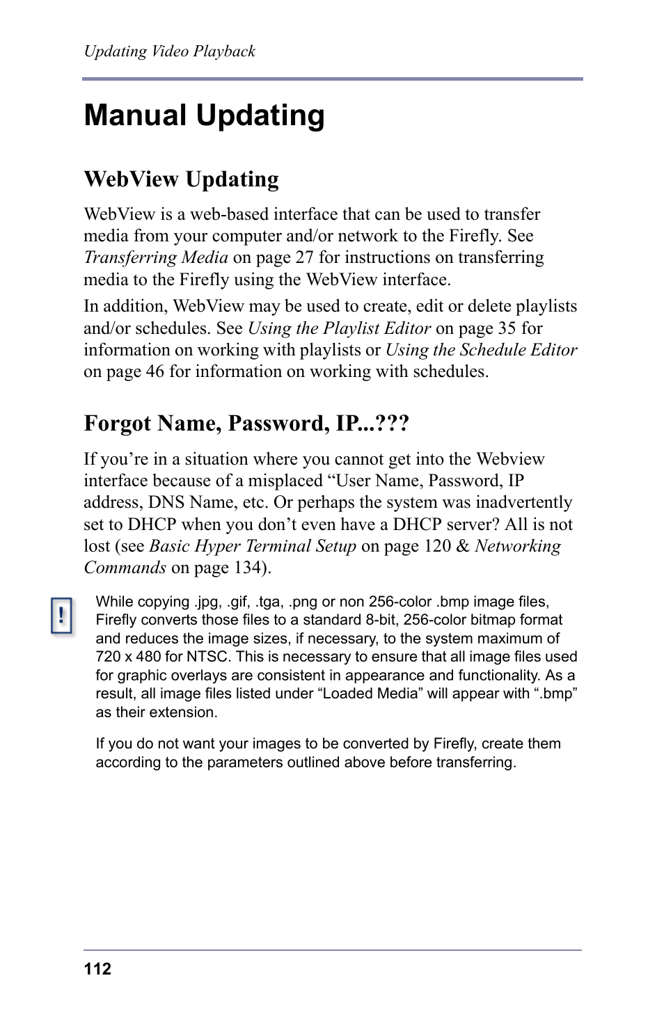 Manual updating, Webview updating, Forgot name, password, ip | Webview updating forgot name, password, ip | FOCUS Enhancements 3.2 User Manual | Page 126 / 206