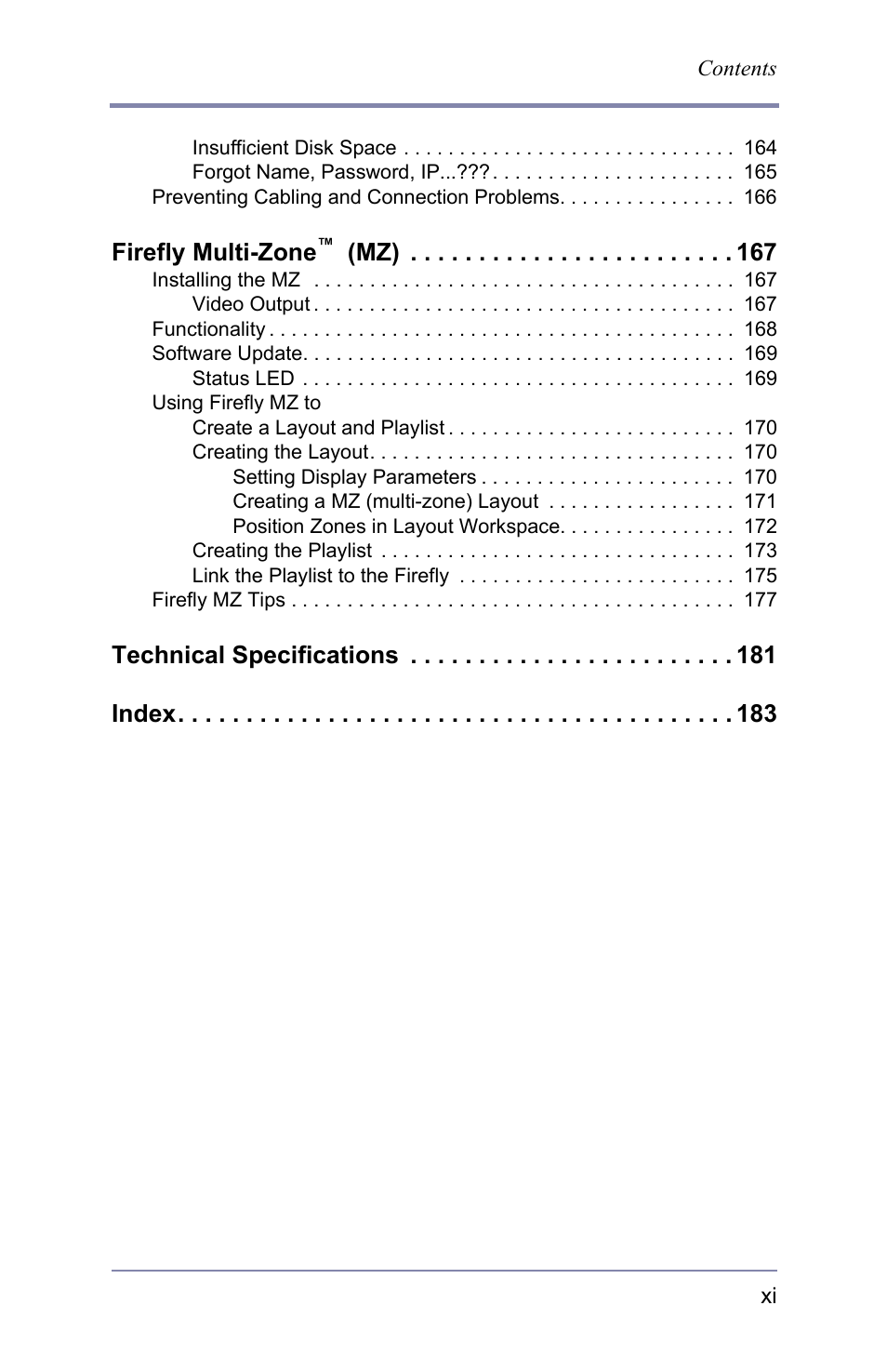 Firefly multi-zone, Technical specifications index | FOCUS Enhancements 3.2 User Manual | Page 13 / 206