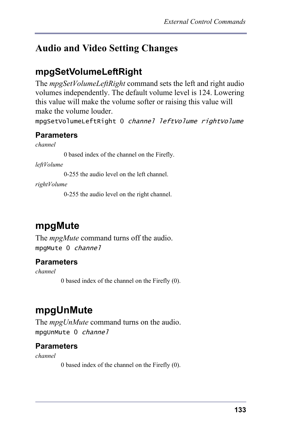 Audio and video setting changes, Mpgmute, Mpgunmute | Mpgsetvolumeleftright | FOCUS Enhancements 3.2 User Manual | Page 147 / 206