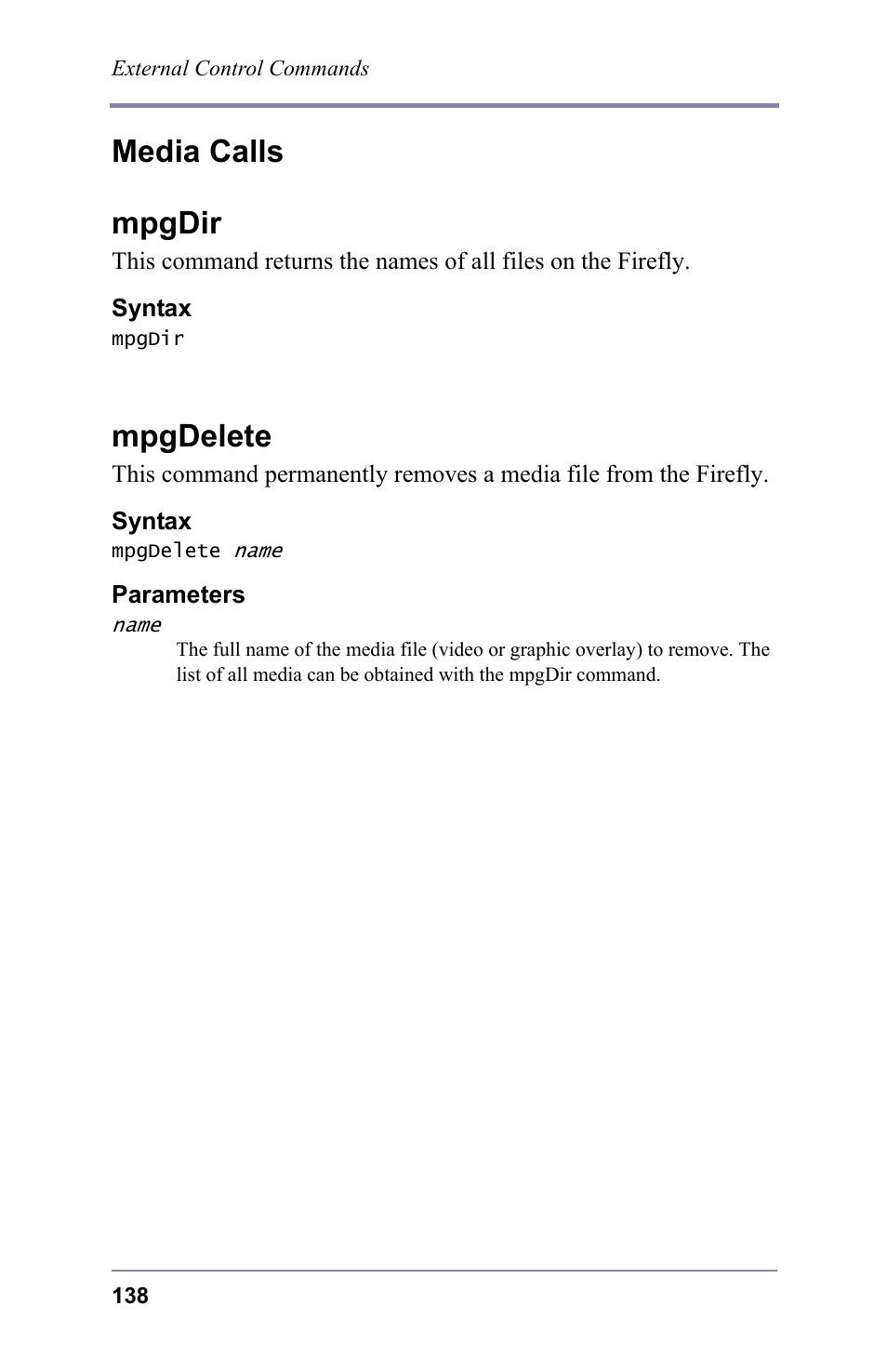 Media calls mpgdir, Mpgdelete | FOCUS Enhancements 3.2 User Manual | Page 152 / 206