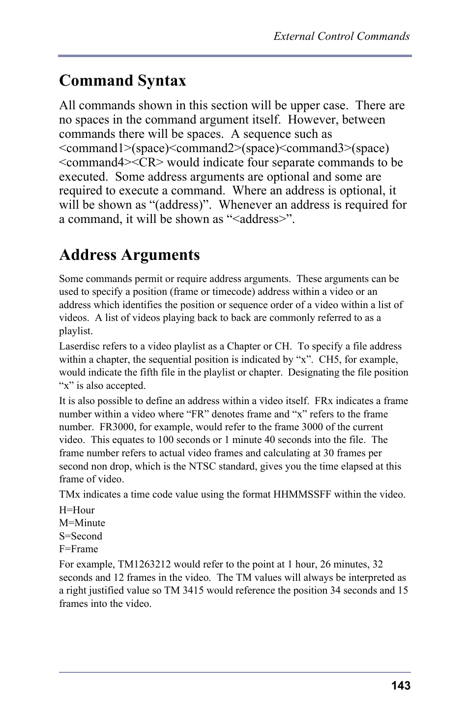 Command syntax, Address arguments, Command syntax address arguments | FOCUS Enhancements 3.2 User Manual | Page 157 / 206