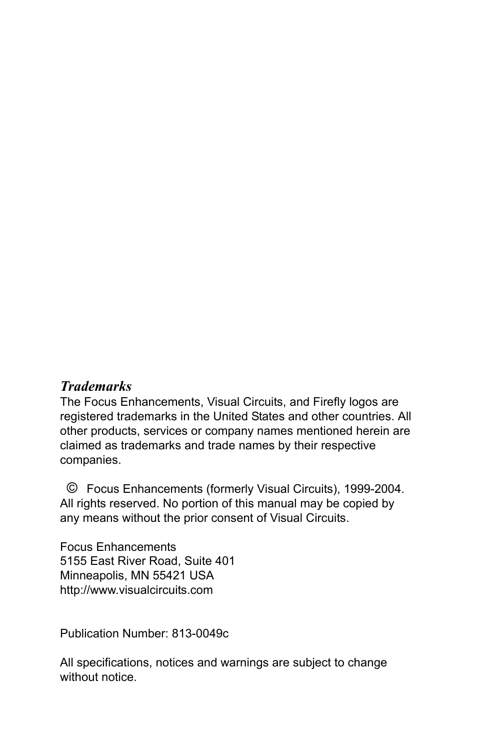 Trademarks | FOCUS Enhancements 3.2 User Manual | Page 2 / 206