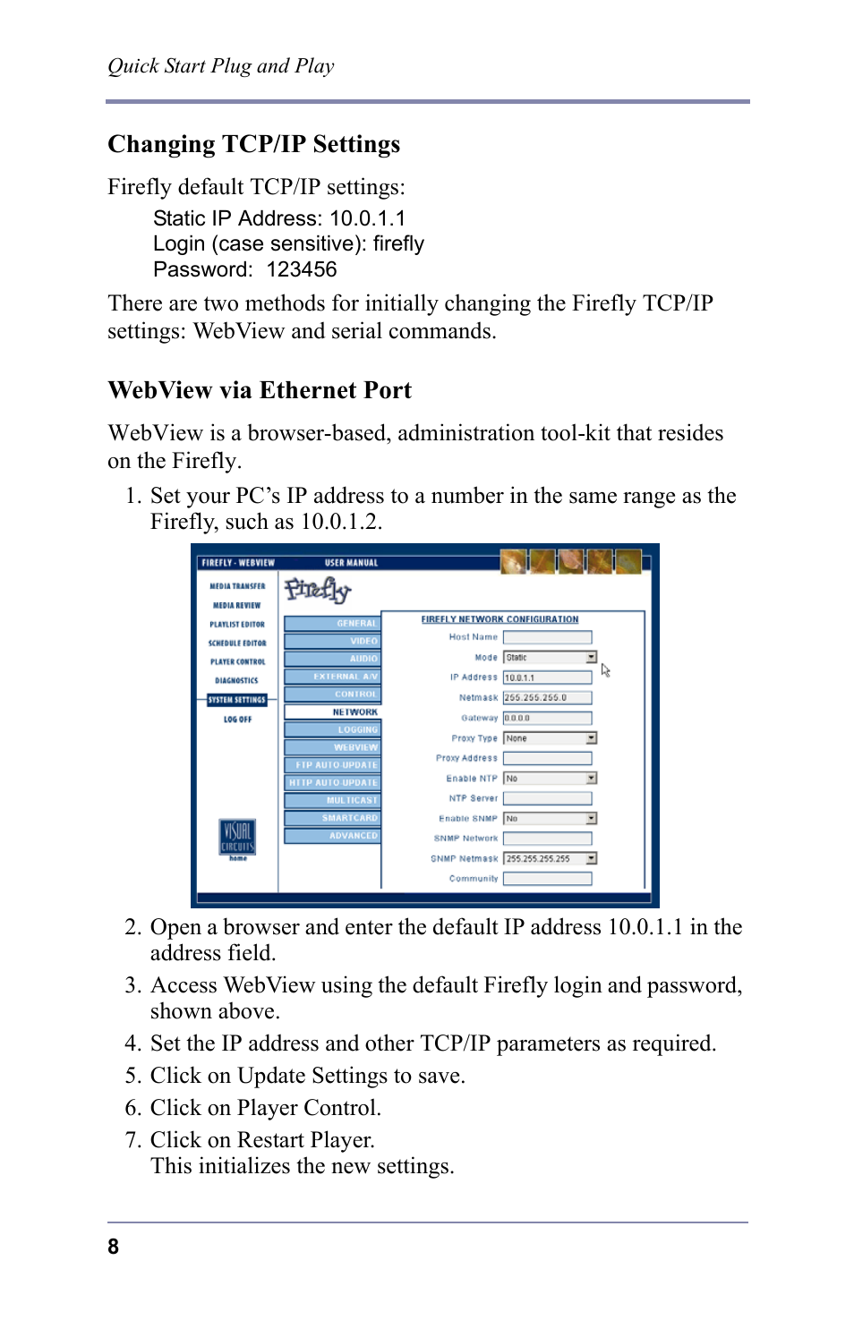 Changing tcp/ip settings, Webview via ethernet port, Changing tcp/ip settings webview via ethernet port | FOCUS Enhancements 3.2 User Manual | Page 22 / 206
