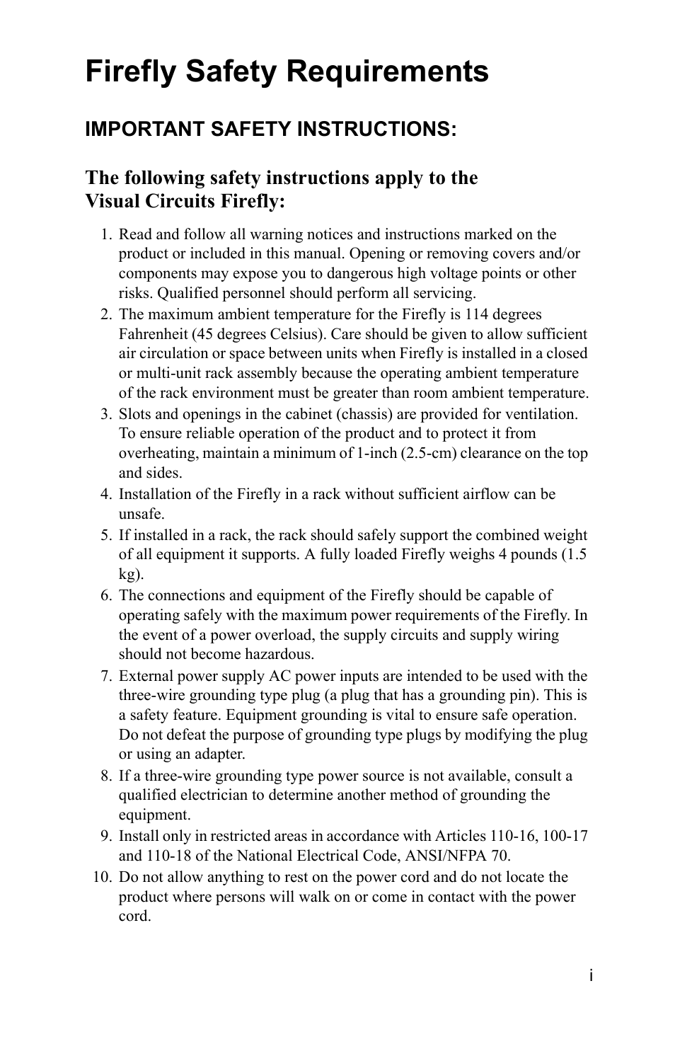 Firefly safety requirements | FOCUS Enhancements 3.2 User Manual | Page 3 / 206