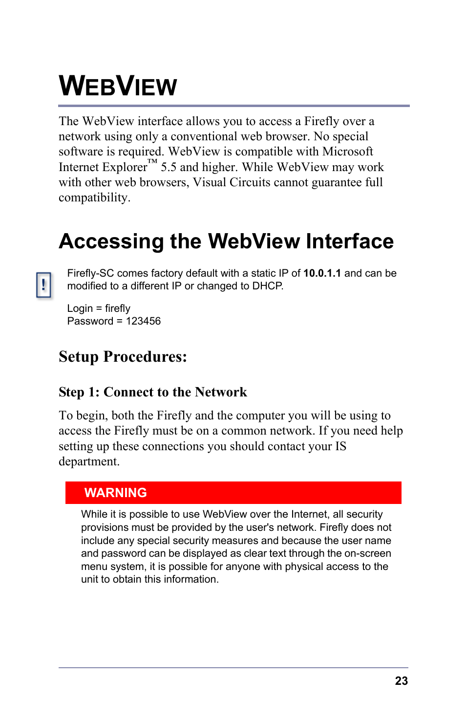 Webview, Accessing the webview interface, Setup procedures | Step 1: connect to the network | FOCUS Enhancements 3.2 User Manual | Page 37 / 206