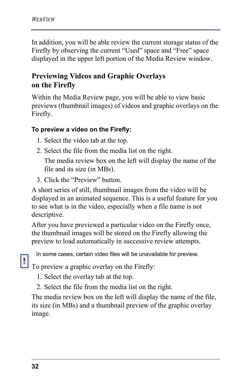 Previewing videos and graphic overlays, On the firefly | FOCUS Enhancements 3.2 User Manual | Page 46 / 206