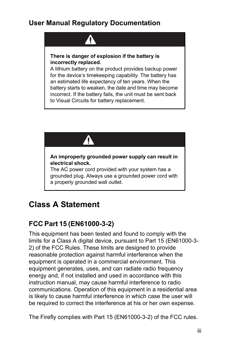 Class a statement, Caution, Warning | FOCUS Enhancements 3.2 User Manual | Page 5 / 206