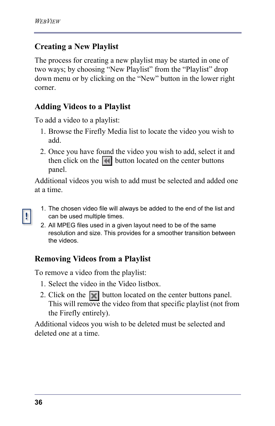 Creating a new playlist, Adding videos to a playlist, Removing videos from a playlist | FOCUS Enhancements 3.2 User Manual | Page 50 / 206