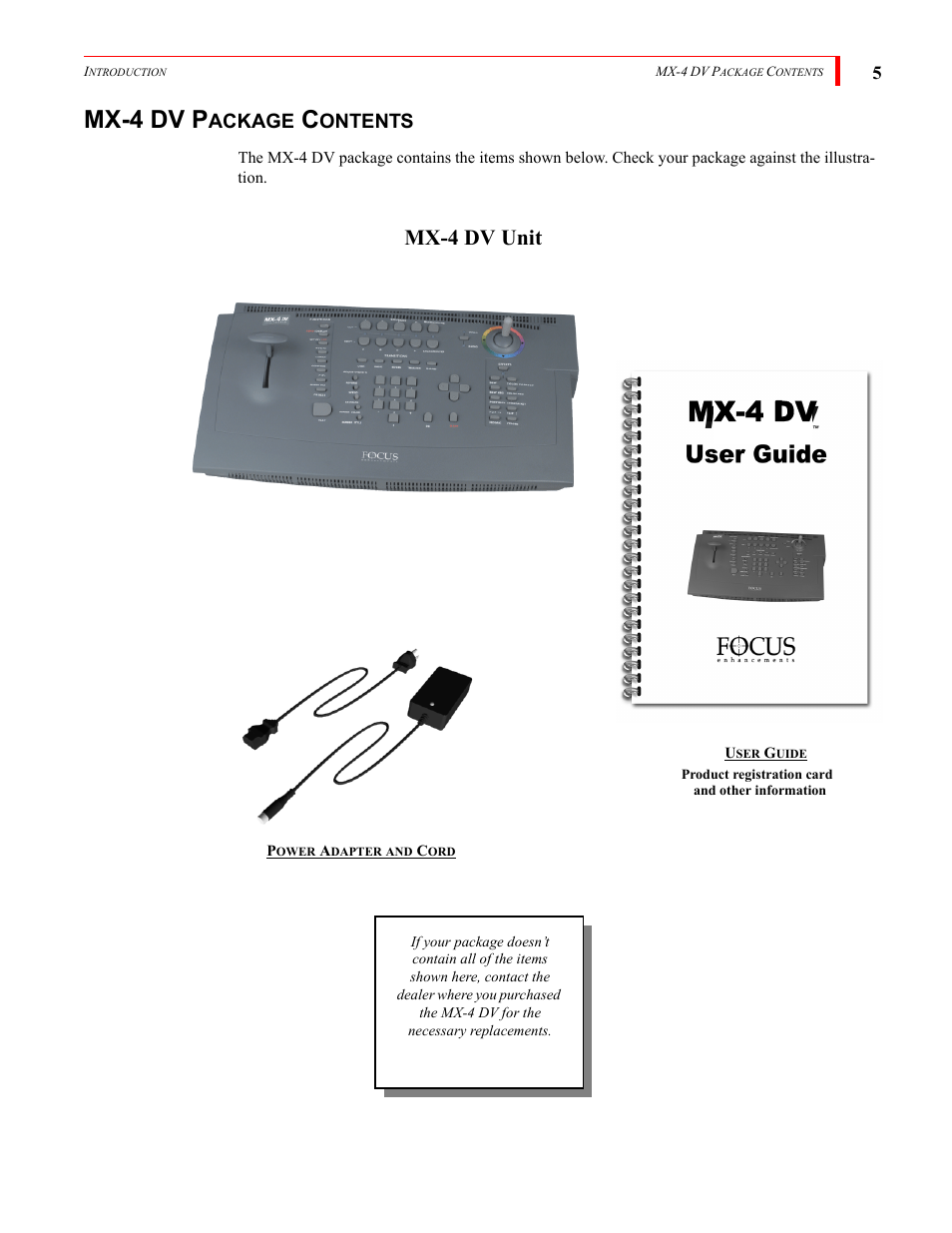 Mx-4 dv, Mx-4 dv p, Mx-4 dv unit | Ackage, Ontents | FOCUS Enhancements Bridge/Router MX-4DV User Manual | Page 9 / 170