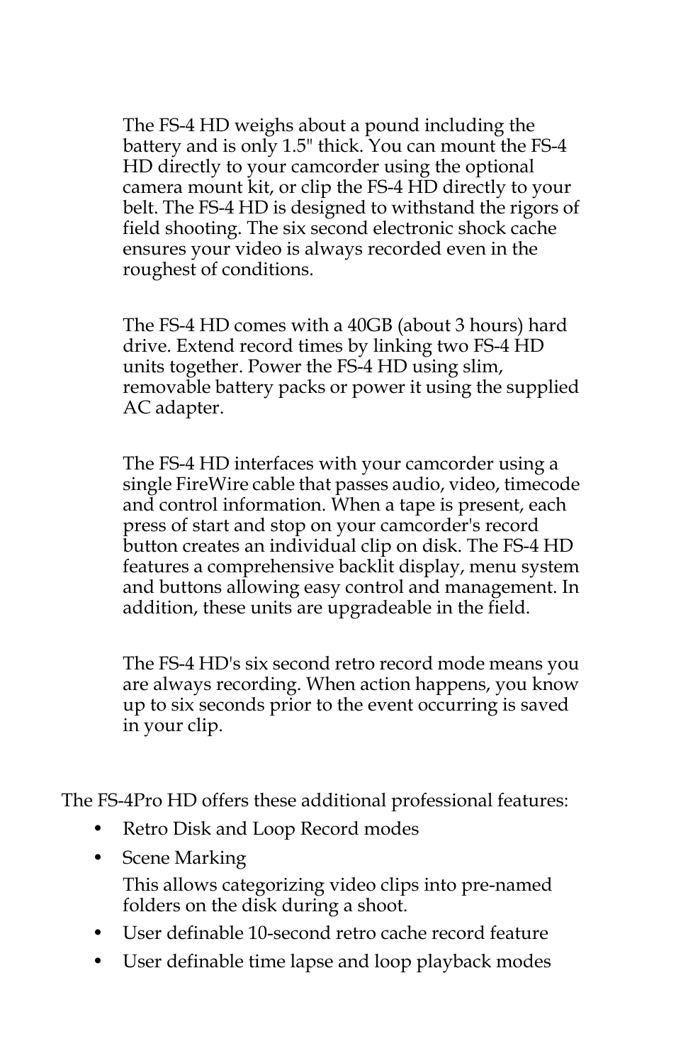 Fs-4pro hd features | FOCUS Enhancements FOCUS FireStore FS-4 Pro User Manual | Page 20 / 120