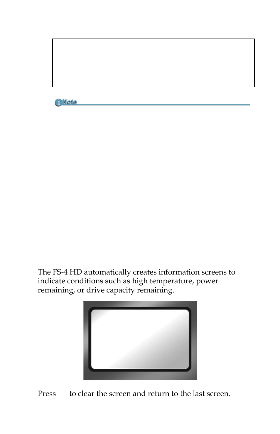 Fs-4 hd system information screens, Warning 5% power remaining ok | FOCUS Enhancements FOCUS FireStore FS-4 Pro User Manual | Page 67 / 120